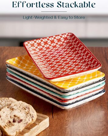 DOWAN Сервірна таця 6-ти місна - Bone China, прямокутна, 20.5 см - для закусок, суші, фруктів, салату, десерту. Можливе використання в мікрохвильовій печі, духовці, миєвій машині. Багатобарвна