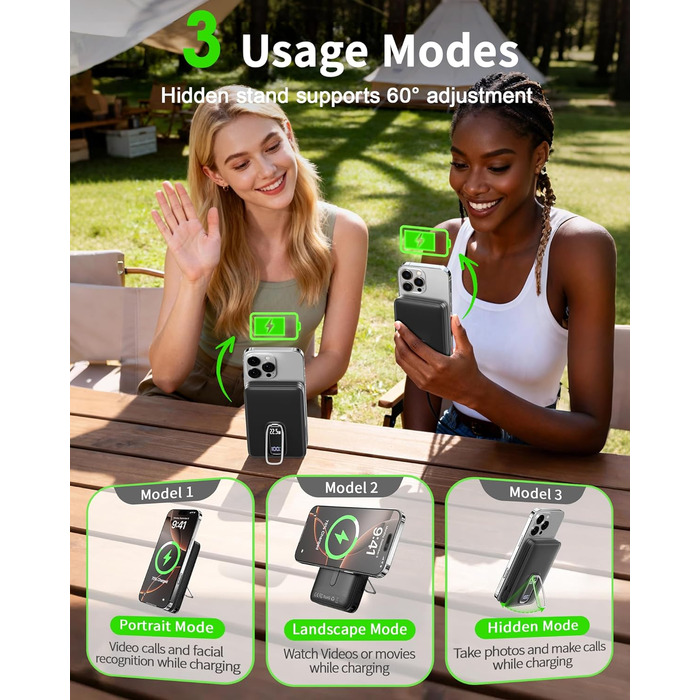 Power Bank MagSafe 10000mAh з USB-C кабелем, 22.5W, бездротова зарядка для iPhone 17/16/15/14/13/12 Max/Pro/Plus (Сірий)