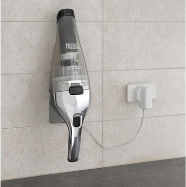 Акумуляторний пилосос ручний BLACK+DECKER Dustbuster NVC220WBC 7.2V (1.5Ah), сірий металік, 385 мл, без мішка, з насадкою для щілин та док-станцією