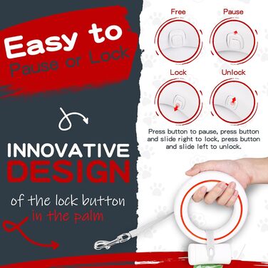Висувна поводок для собак, ручне кріплення, 3 м, без спутанню, з тримачем для пакетів, для середніх та маленьких собак (чорний/зелений) (білий/червоний)