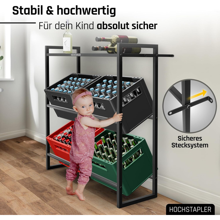 HOPPY STACKER Beverage Crate Shelf 6 Crates with Wine Rack in Anthracite - Solid Beverage Shelf - Crate Shelf with Wall Bracket - Crate Shelf 6 Crates