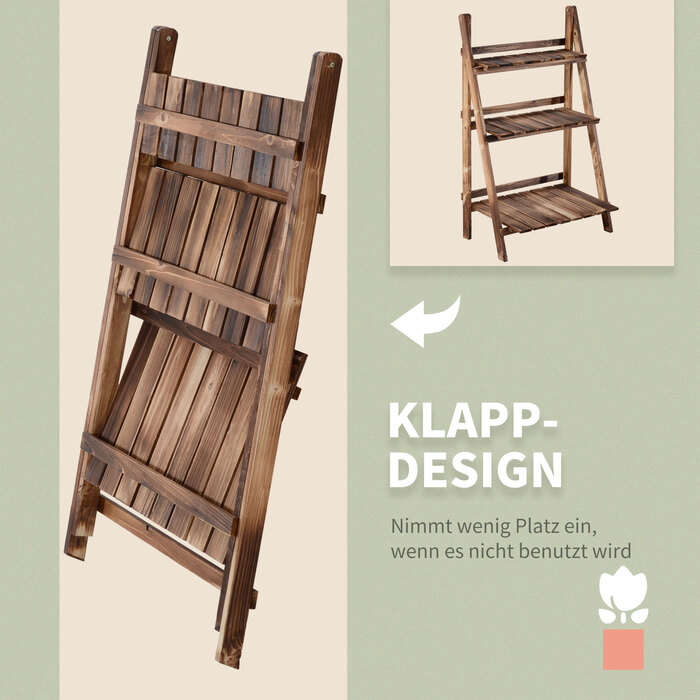 Outsunny 3-Tier Wooden Plant Stand - Dark Brown, 60 x 37 x 93 cm