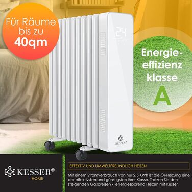 KESSER® 2500W Oil Radiator Mobile Electric Heater – Energy-Saving with WiFi App Control & LED Touch Display Remote Control Oil Radiator Heater Electric 11-Rib Radiator 24h Timer Overheat Protection White