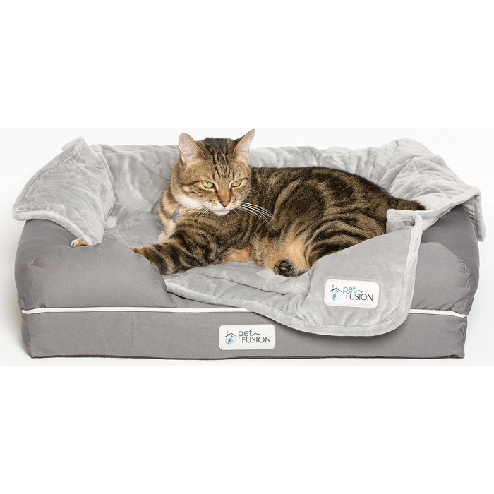Крісло-лежанка для собак та котів PetFusion Ultimate Memory Foam, сірий колір, 64 x 51 x 14 см