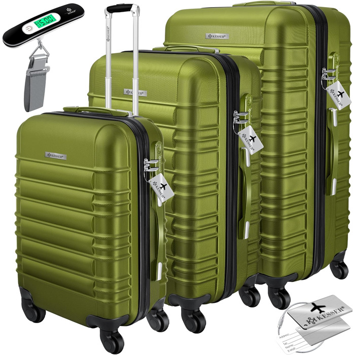KESSER® 3-Piece Hard Shell Luggage Set - Hard Shell Suitcase - Trolley Case - Travel Suitcase - Luggage Set - Rolling Suitcase - Lock - 4 Wheels - ABS Hard Shell - Telescopic Handle - M-L-XL (Khaki)