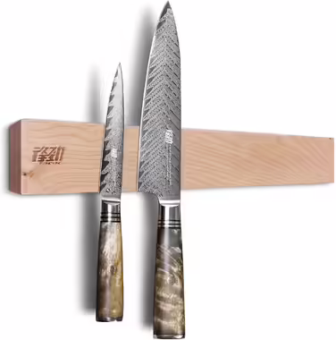 FINDKING Wooden Magnetic Knife Strip, Magnetic Utensil Holder for Wall, Refrigerator, Wooden Shelf for Kitchen Knives, No Drilling Required (Beige, 16 Inch, Without Knife)