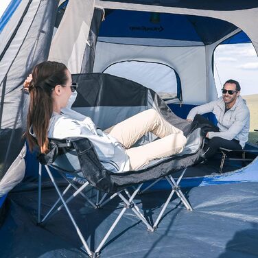 Кампанінг стілець подвійний великий, м'який, з підсклянником, складаний для 2 осіб, чорно-білий