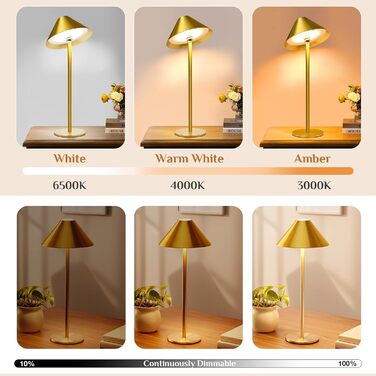 Світлодіодний настільний світильник Rosnek бездротовий, акумуляторний 4000 mAh, диммується, з магнітним кріпленням 360°, 3 режими освітлення, для дому та вулиці (Золотий, 2 шт)