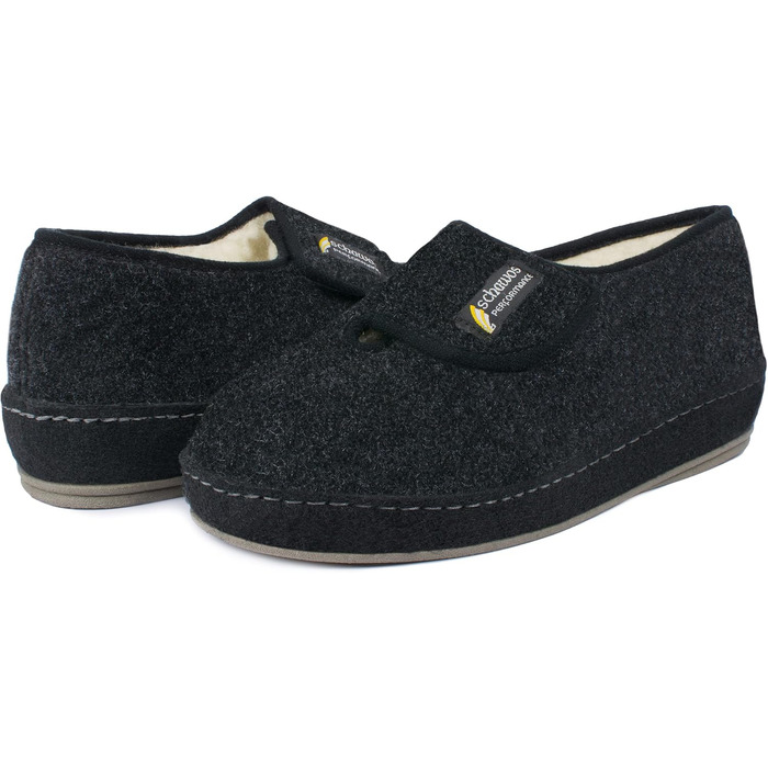 Чоловічі фетрові домашні тапочки Schawos 6064, теплі, з вовняною підкладкою, неслизькі, на липучці (42 EU, чорні)