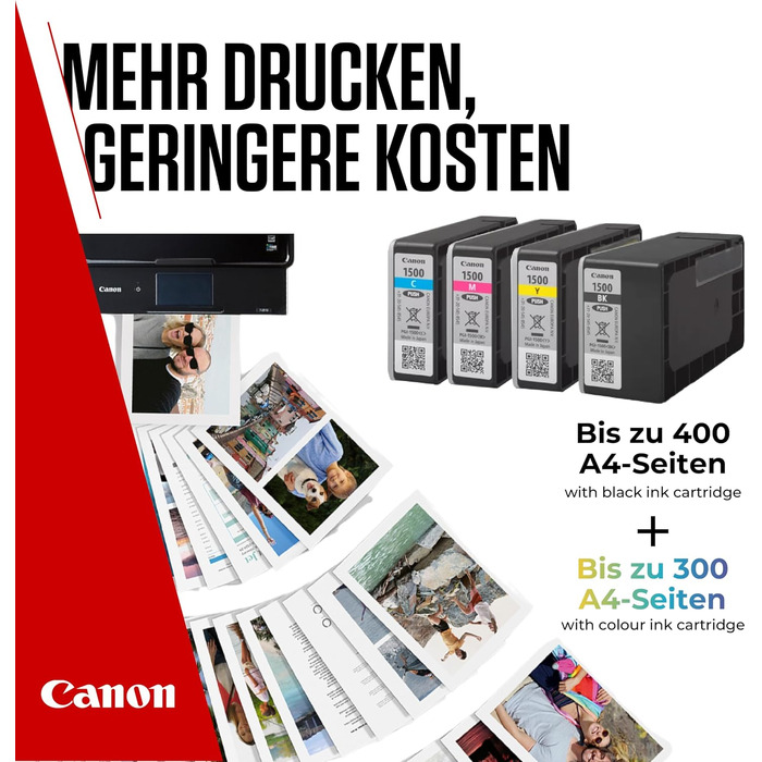 Комплект оригінальних картриджів Canon PGI-1500 (чорний, блакитний, пурпуровий, жовтий) для кольорового струминного принтера, 4 шт.