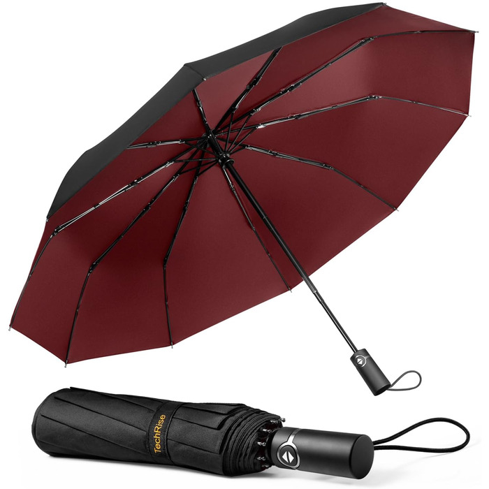 Чоловічий парасолька TechRise: компактний, автоматичний, штормостійкий (червоний & чорний)