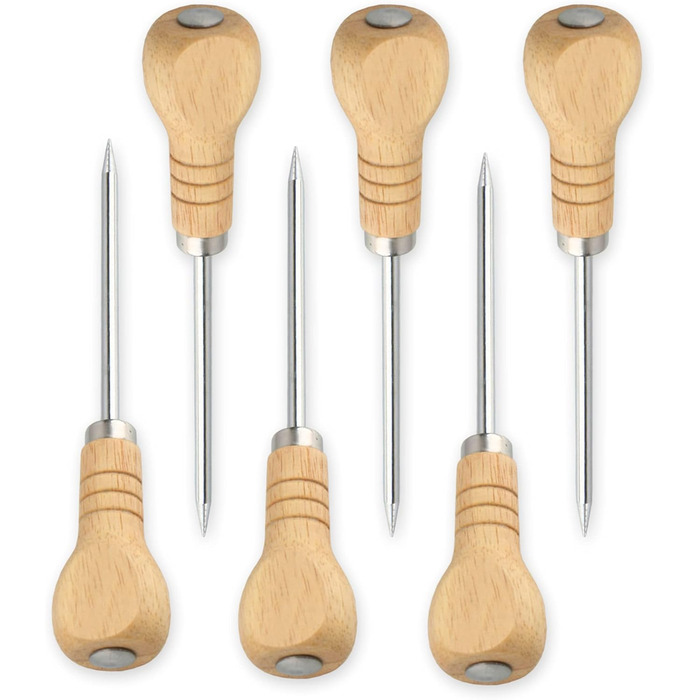 Yzurbu Ice Picks for Breaking Ice, 6 Pack Stainless Steel Ice Pick Tool with Safety Wooden Handle for the Kitchen