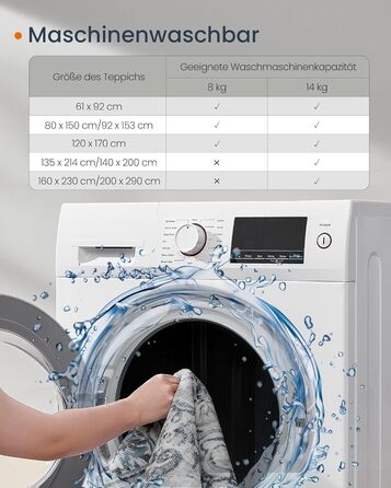 Килимок SONGMICS HOME Vintage, 120x170 см, для вітальні, спальні, кухні, передпокою, їдальні, антиковзаючий, миючий, сірий (TAR032G01)