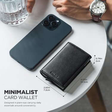 Гаманець-картхолдер VULKIT для чоловіків RFID захист, шкіряний, з відділенням для купюр та ID-вікна (Чорний, натуральна коров'яча шкіра)