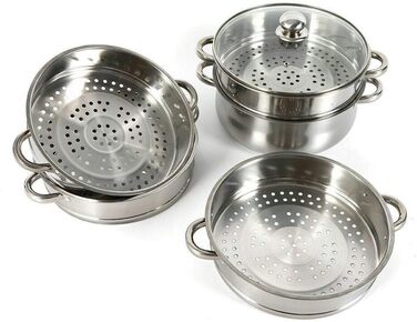 Паровий котел з нержавіючої сталі, 4 контейнери для приготування на пару, з кришкою з термостійкого скла (28 см)