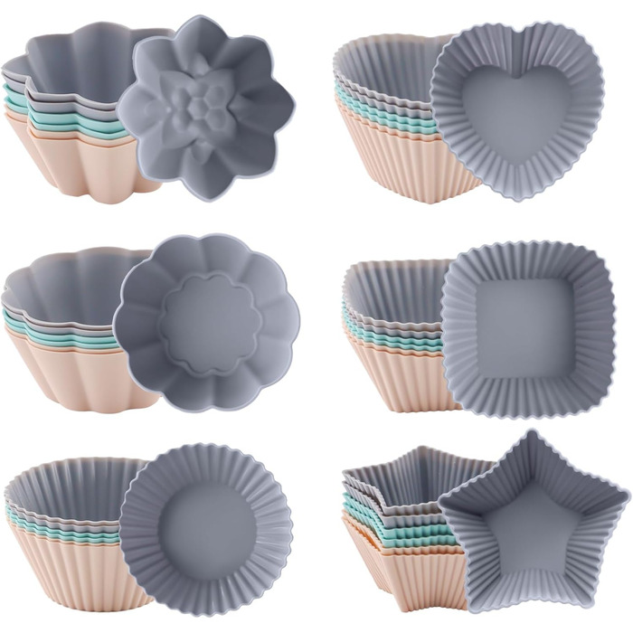 24/36 Формочки для мафінів з силікону, 6 типів, багаторазові, антипригарні, для випічки, кольорові