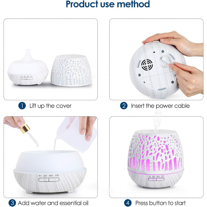 Дифузор Simpeak Aroma 400мл, ультразвуковий дифузор для ефірних олій, ароматерапія, зволожувач повітря з пультом, дерев'яний, колір: світло-коричневий