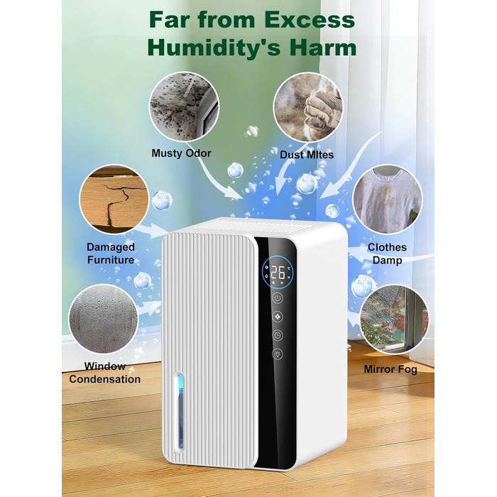 Електричний осушувач повітря 1800 мл, енергозберігаючий для спальні та ванної кімнати, 22,5 Вт, тихий режим, таймер, автовимкнення (700 мл/день)