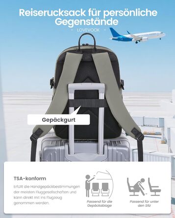 Рюкзак LOVEVOOK для ноутбука 15.6 дюймів (17.3 дюймів), водонепроникний, для жінок та чоловіків, на кожен день, для роботи, навчання, подорожей (сірий, зелений)