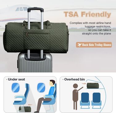 Сумка-мішок для одягу 2 в 1 для жінок, велика складана дорожня сумка Weekender з 6 органайзерами для одягу та відділенням для взуття, спортивна сумка для подорожей, ручна поклажа, чорна (3.grün, 50L)