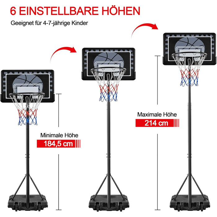 Yaheetech Adjustable Height Basketball Stand with Wheels - Portable Basketball System with Fillable Base - Indoor/Outdoor Basketball Hoop (249cm)