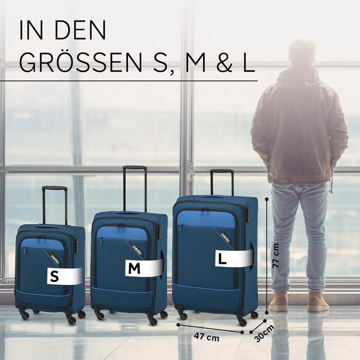 Paklite Валіза ручної поклажі на 4 колесах, 55 см, 41 л, з TSA замком та функцією накладки, блакитна