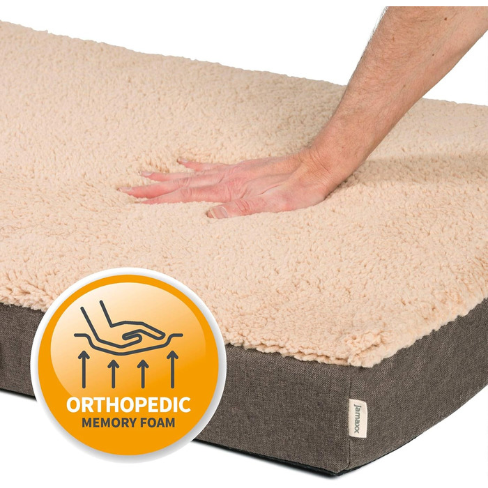 JAMAXX Orthopedic Dog Mattress - Joint-Friendly Memory Foam Visco - Washable - Removable Lambskin Cover / Water-Repellent Oxford Fabric - Robust and Cozy Dog Bed PDB1012, 90x65 (M), (L 120 x W 73 x H 30 cm, dark beige)