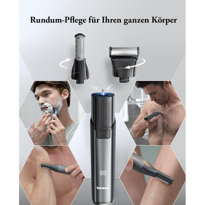 Мультитриммер для тіла чоловічий 2-в-1: тіло, обличчя, інтимна зона. Вологостійкий, USB-C. З насадками.