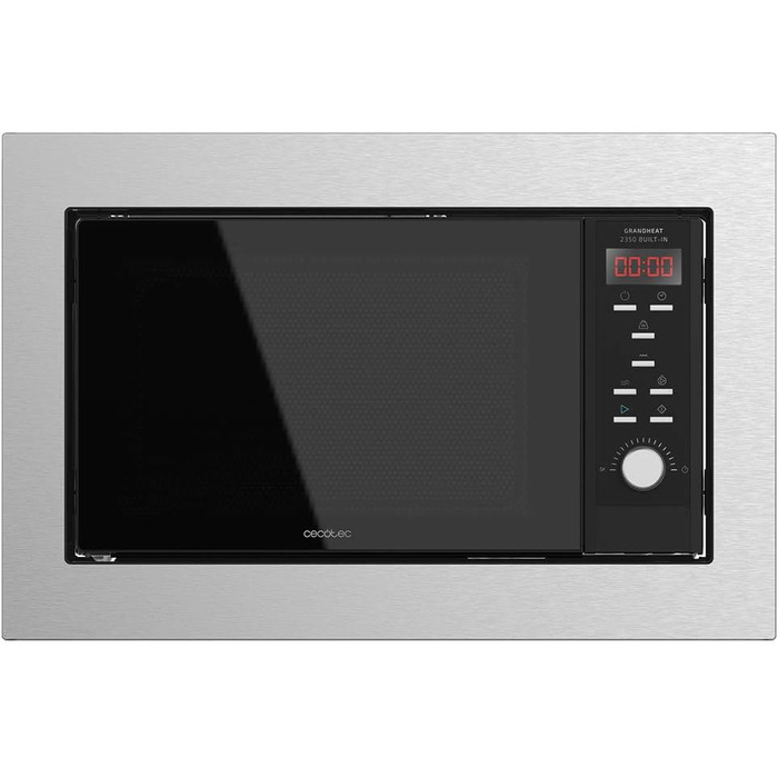 Мікрохвильова піч Cecotec GrandHeat 2350 вбудована, 23 літри, 900 Вт, 6 рівнів потужності, 9 функцій, таймер, сталевий колір