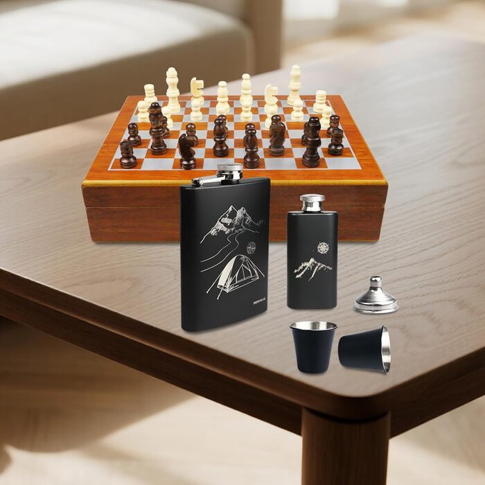 Набір фляга 260мл з шахами, нержавіюча сталь, міні-фляга для віскі, подарунок для батька