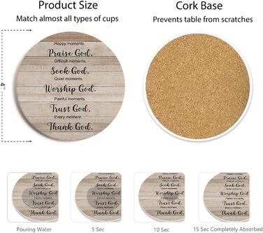 Hoomey Drink Coasters with Bible Verses, 6 Pack - Absorbent Drink Coasters with Holder, Ceramic Coasters with Cork Back for Table Protection, Christian Coasters, Christian (Set of 6 Christian Coasters)