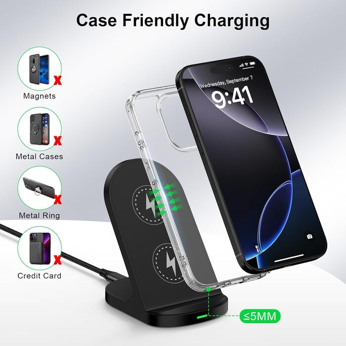 Бездротовий зарядний пристрій 15W Stand для Samsung Galaxy S25/S24/S23/S22/S21 FE та iPhone 16/15/14, Google Pixel 9/8/7/6 (Білий/Чорний)