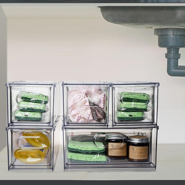 Refrigerator Organizer Drawer Set with Handle, 3-Piece Stackable Kitchen Storage Boxes with Pull-Out Drawer & Lid for Vegetables, Berries, Meat | PET Plastic Food Storage Containers