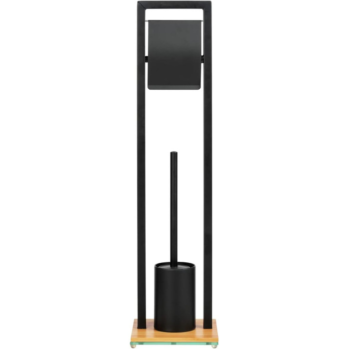 Набір для туалету WENKO Bambusa: тримач для туалетного паперу та щітка для унітазу, Loft-стиль, чорний/натуральний, 18 x 72,5 x 18 см