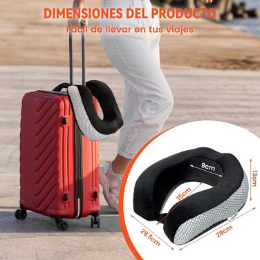 Подушка для шиї в дорозі: автомобільна, для літака, з memory foam, м'який велюровий чохол, для дорослих, сіра, з сіткою