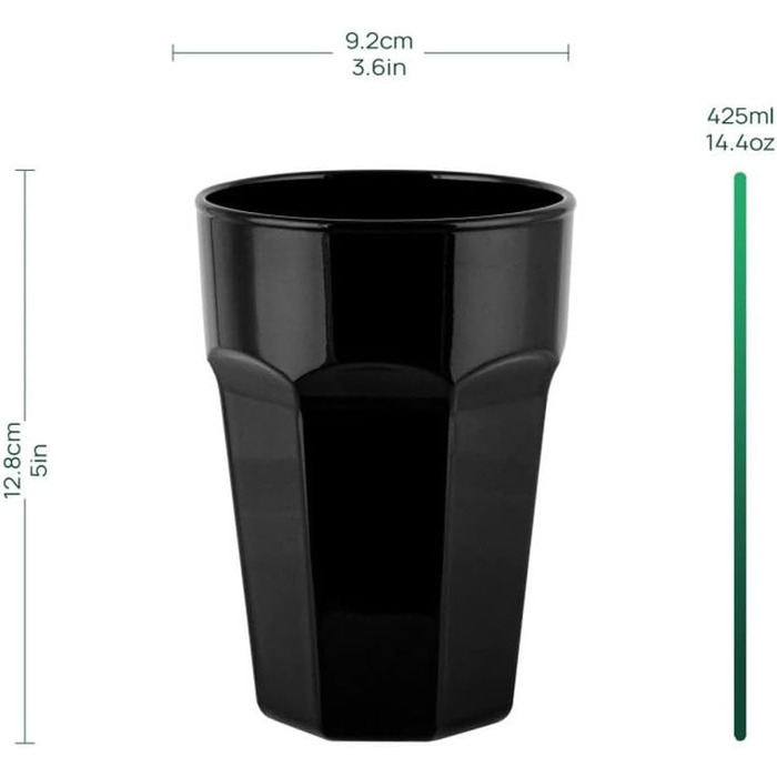 Set of 425 ml Cocktail Glasses, Set of 6 Long Drink Glasses, Colorful Glasses – Dishwasher-Safe Crystal Glasses Gigi Piano Black