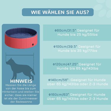 PawHut Dog Bath Tub Dog Pool Bathtub Swimming Pool Water Pool for Dogs 120 x 30 cm (Red+dark blue, 100L x 100W x 30H cm)