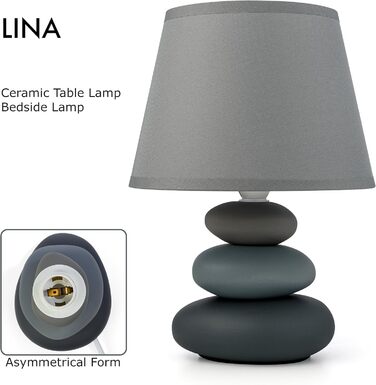 Нічна лампа 'Ліна' - керамічна настільна лампа з тканинним абажуром, сумісна з LED, E14, 230V (Сірий/Матовий)