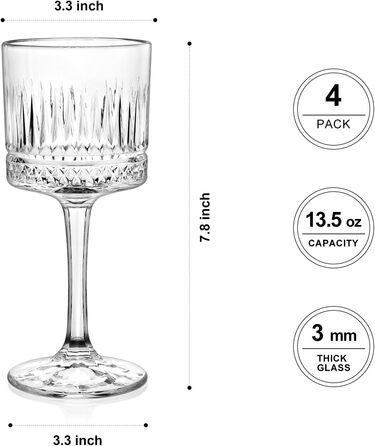 Набір келихів для вина 4 шт., 400 мл, великі кришталеві келихи, квадратні келихи для червоного вина з довгим ніжкою, подарунок на весілля/день народження (прозорі)