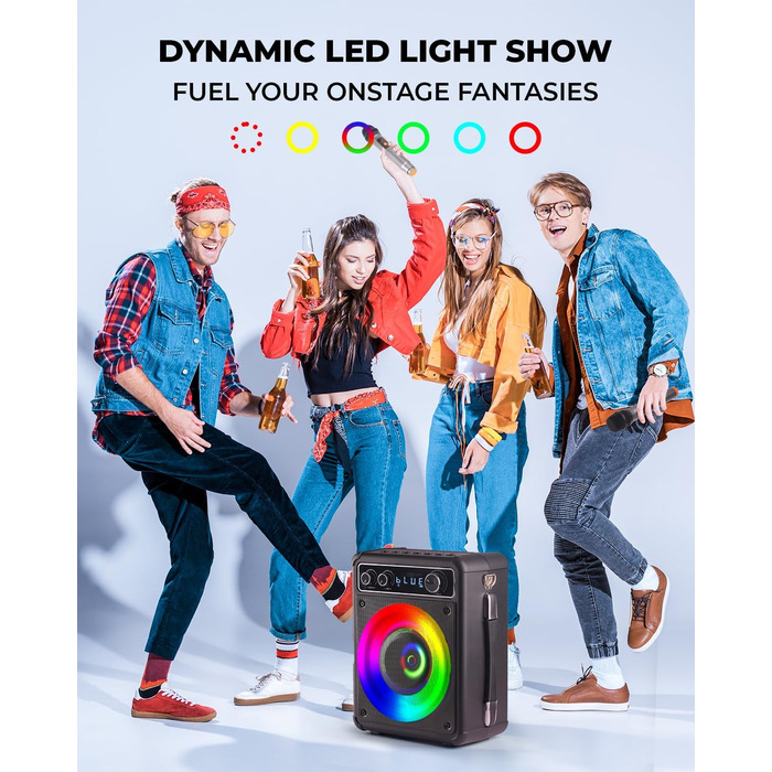 BONAOK Караоке Мікрофон для Дорослих, Портативна Караоке Машина з Bluetooth, 2 Мікрофони, 15 Вт, Підсвітка, Чорний T03