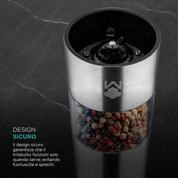 Електрична млин для перцю MasterPRO Foodies Collection, нержавіюча сталь 5.6x22 см, 2 відділення, безпечний дизайн