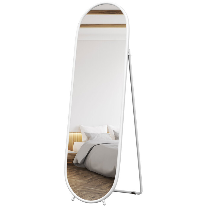 HOMCOM Full Length Mirror, 160 x 40 cm Wall Mirror with Stand, Metal Frame, Oval Standing Mirror for Living Room, Bedroom, White | Aosom