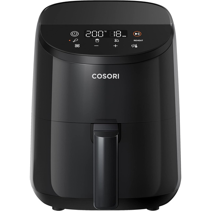COSORI Air Fryer Small, 4-in-1 Mini Air Fryer 2L, fast and easy cooking with 48dB, 30 recipes, 97% less fat, energy-saving, dishwasher-safe, 1-2 people Dark Black Mini