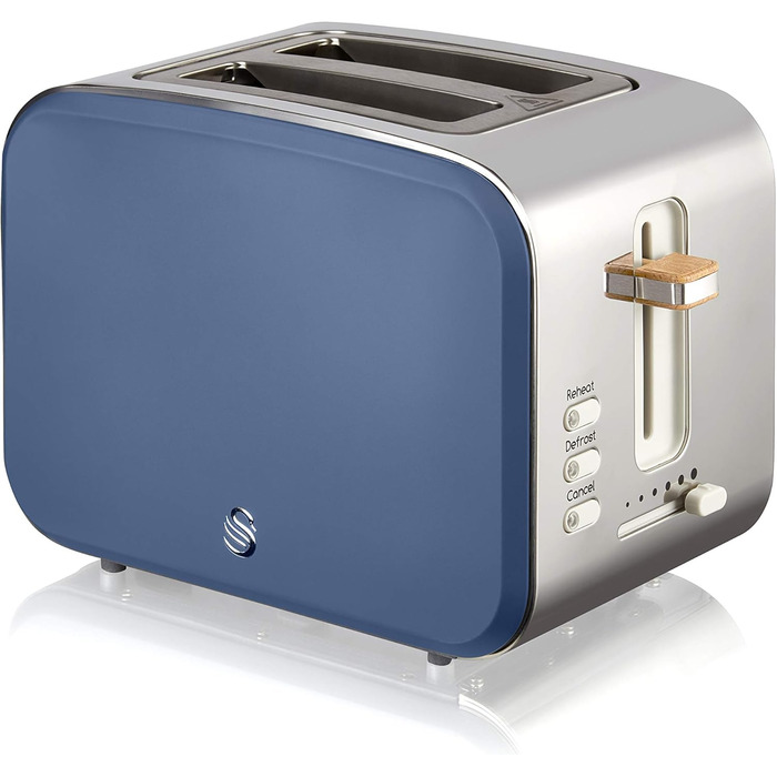 Набір для сніданку Swan Nordic: чайник 1,7 л, тостер на 2 тости, 2200 Вт, блакитний, з дизайном під дерево