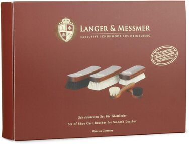 Langer & Messmer 4-Piece Shoe Brush Set made of Horsehair for the professional shoe care of smooth leather shoes - includes polishing brushes and cream brushes (5-piece set, Essential)