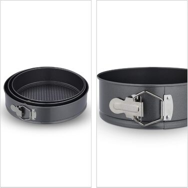 Набір форм для випічки Relaxdays, 3 шт., діаметр 24, 26, 28 см, нержавіюча сталь, антипригарне покриття, для тортів, антрацит