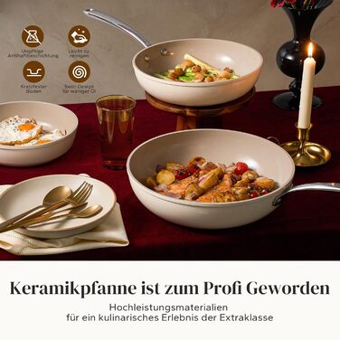 Набір сковорідок Redchef з керамічним покриттям, алюміній, 20/24/28 см, для всіх типів плит, індукційні, без PTFE, PFOA, PFAS, бежевий