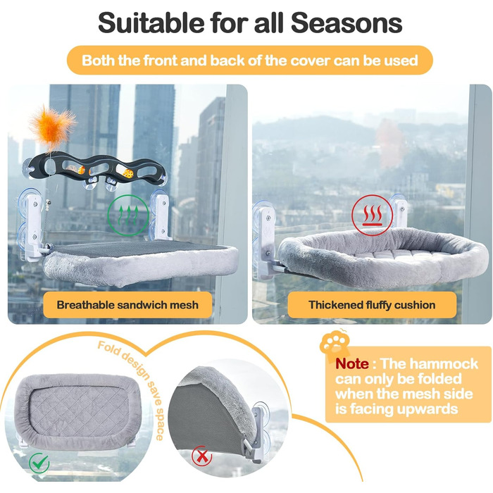 Кішка ліжко на стіл Odoland - 360° обертання та регулювання висоти, м'яка гамак для котів з 2 знімними чохлами, місце для сну для дому/офісу - підходить для цілорічного використання (сірий), для лежання на підвіконі