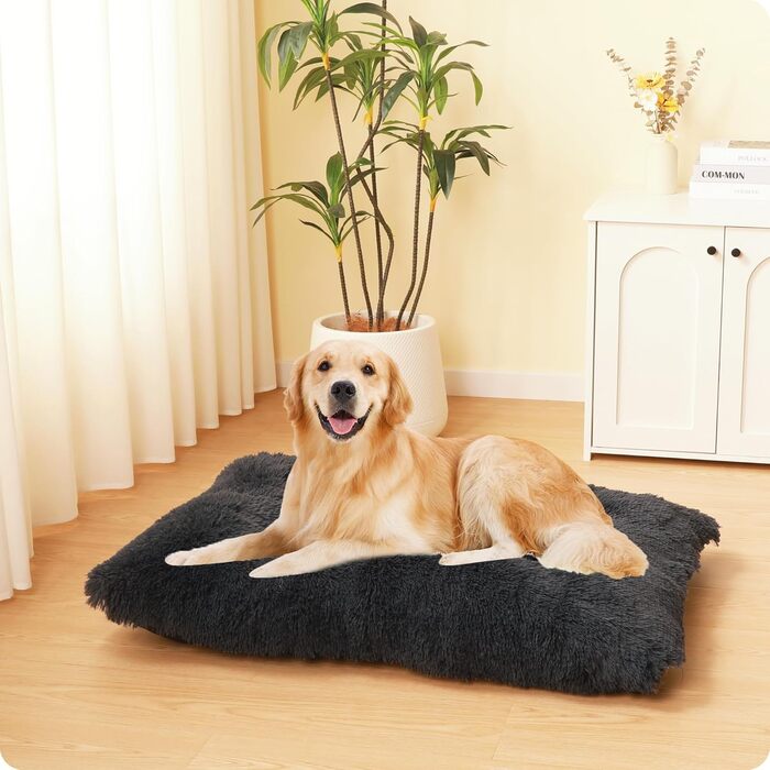 Dog Bed, Fluffy Dog Mats, Longer Plush Dog Cushion, Washable, Non-Slip Bottom, 110 cm for Medium and Large Dogs (L 110 x W 73 x H 10 cm, Dark Grey)