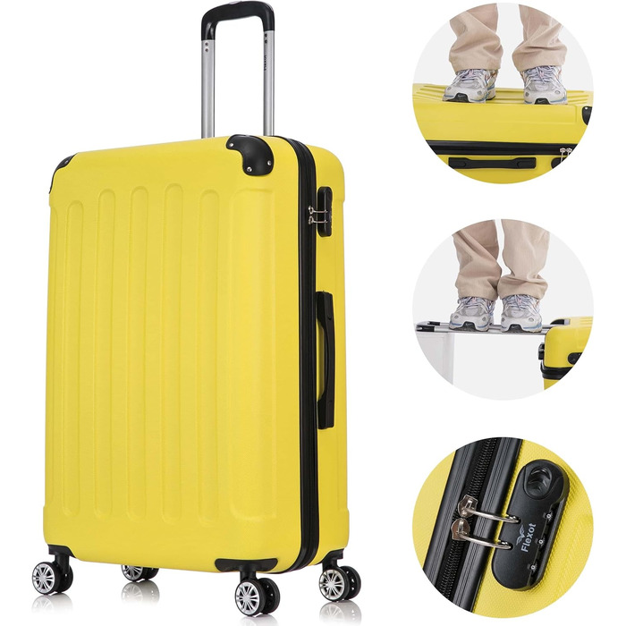 Чемодан Flexot® F-2045, набір 3 шт. (16 кольорів) - ручна поклажа, валіза, тривалий термін служби, твердий корпус (XL, світло-жовтий)